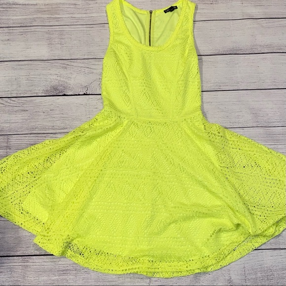 Express Dresses & Skirts - Express Neon Yellow Lace skater dress